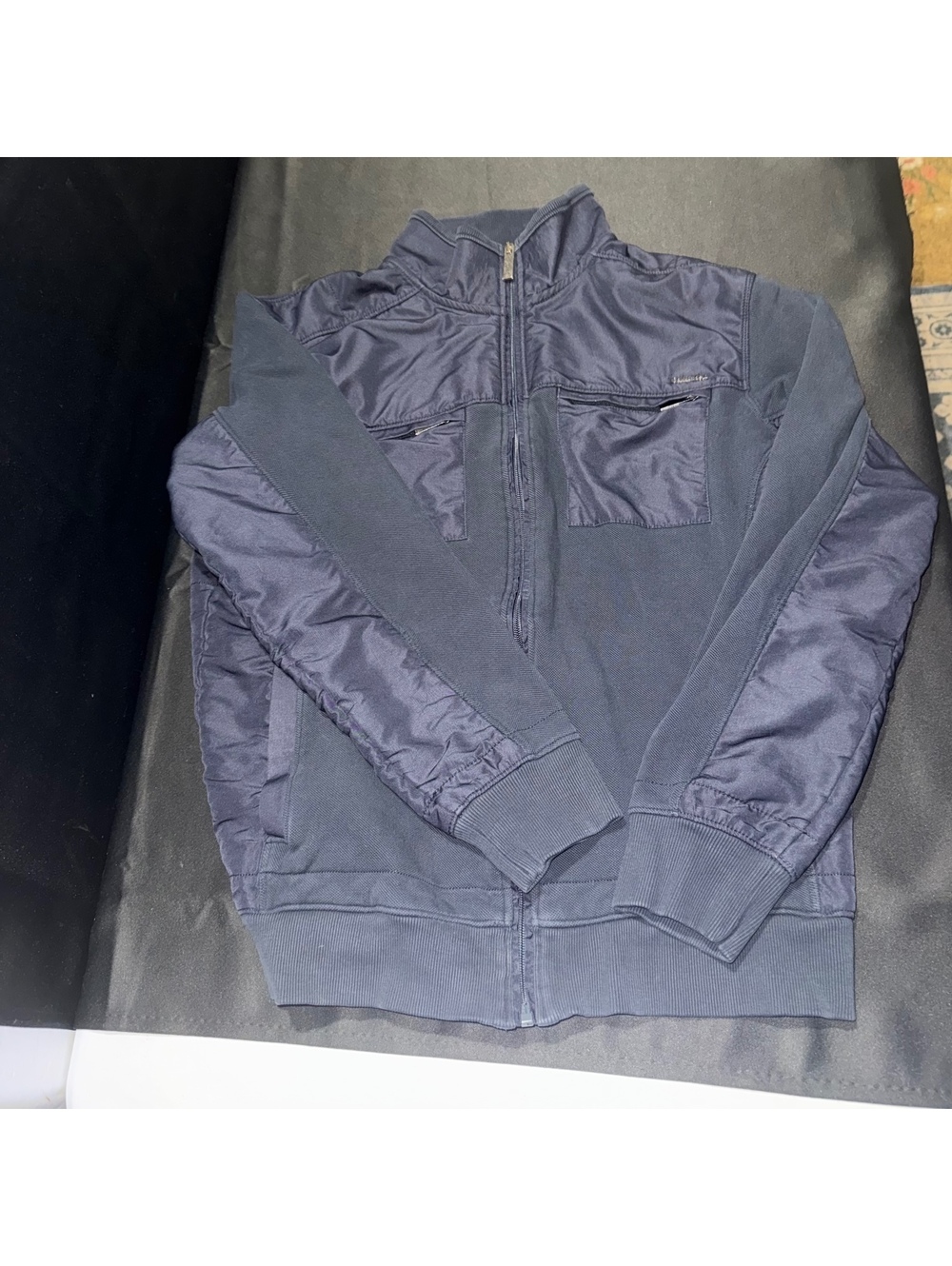 Calvin Klein Navy Blue Full-Zip Jacket with Mixed Fabric